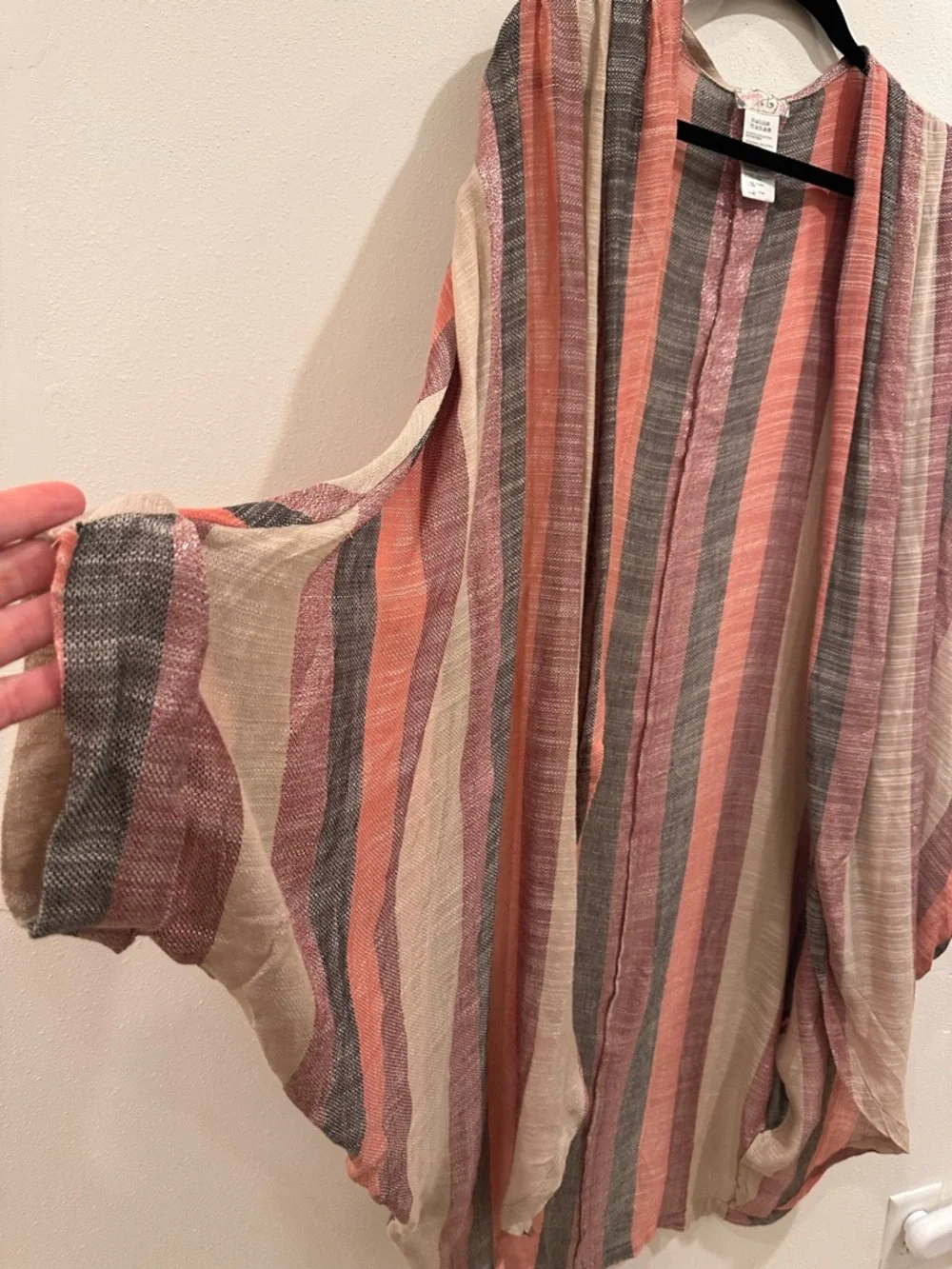 Free People striped kimono in coral, gray, cream - Picture 2 of 5